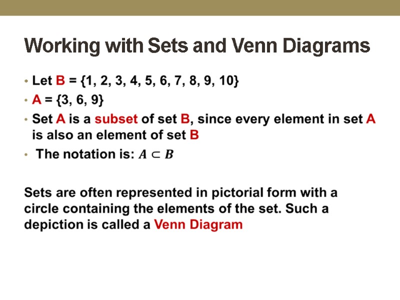 Working with Sets and Venn Diagrams